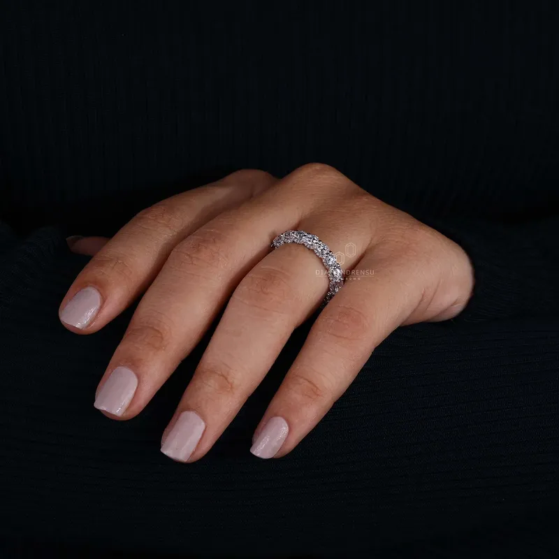 U Prong Micro Pave wedding Band, Round Lab Grown Diamond Eternity Band view 4