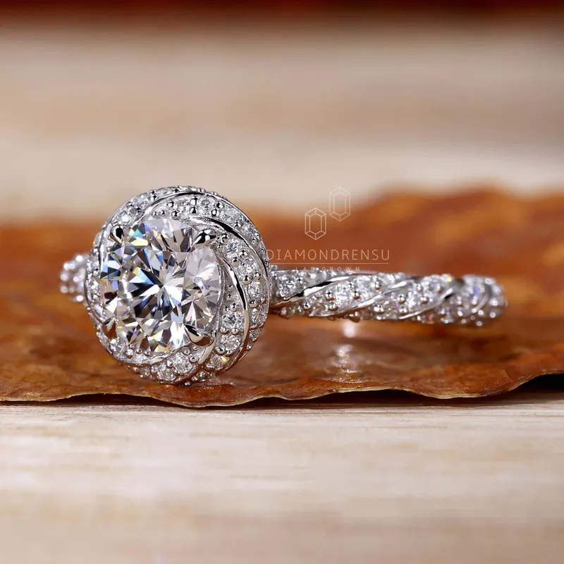 Unique Twisted Halo 0.85 CT Round Lab Grown Diamond Engagement Ring view 5