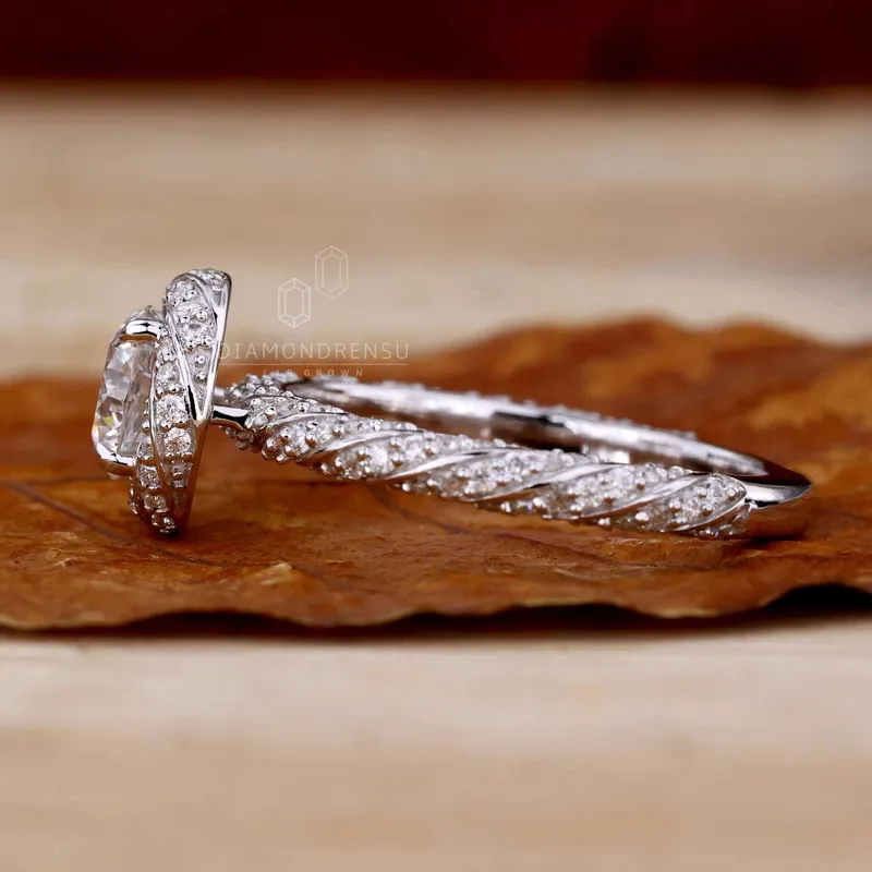 Unique Twisted Halo 0.85 CT Round Lab Grown Diamond Engagement Ring view 7