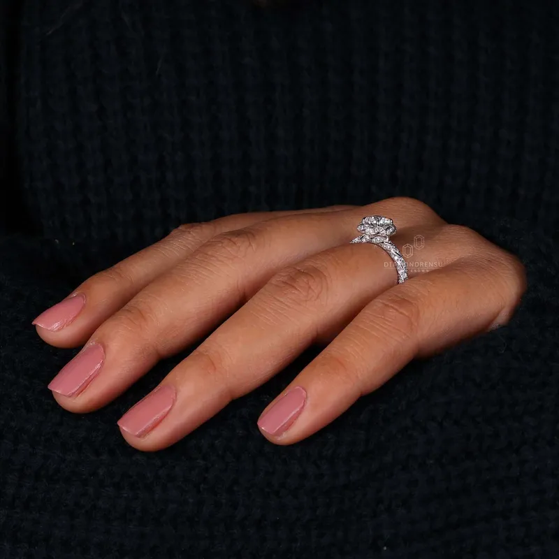 Unique Twisted Halo 0.85 CT Round Lab Grown Diamond Engagement Ring view 8