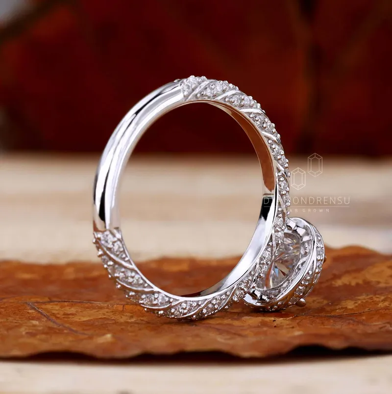 Unique Twisted Halo 0.85 CT Round Lab Grown Diamond Engagement Ring view 6