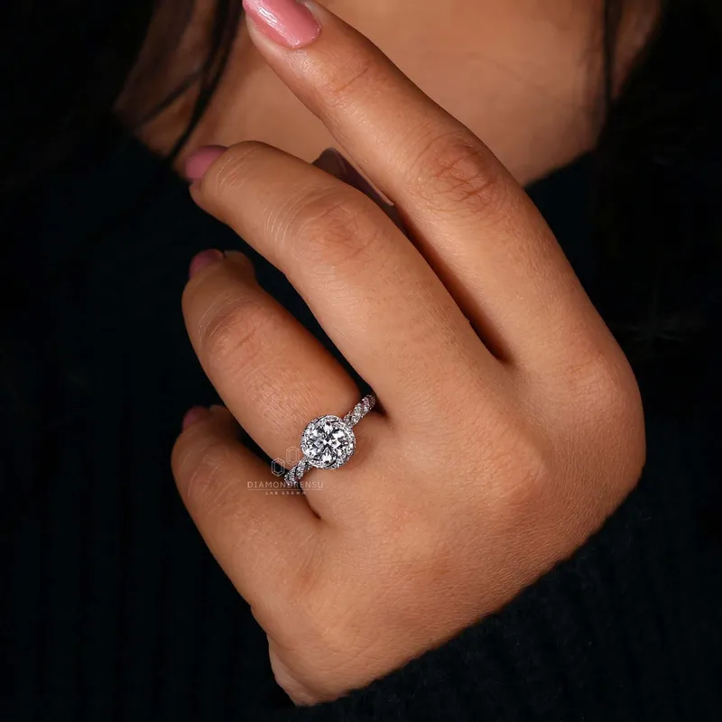 Unique Twisted Halo 0.85 CT Round Lab Grown Diamond Engagement Ring view 4