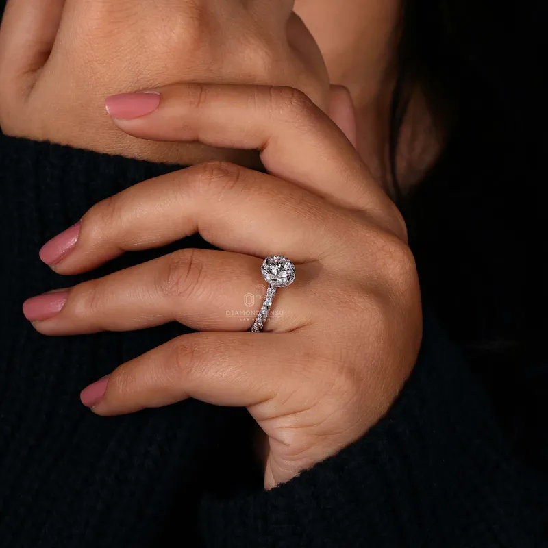 Unique Twisted Halo 0.85 CT Round Lab Grown Diamond Engagement Ring view 2