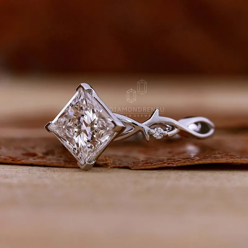 Unique Twisted Shank Ring, 2.01 CT Princess Cut Lab Grown Diamond Engagement Ring view 4