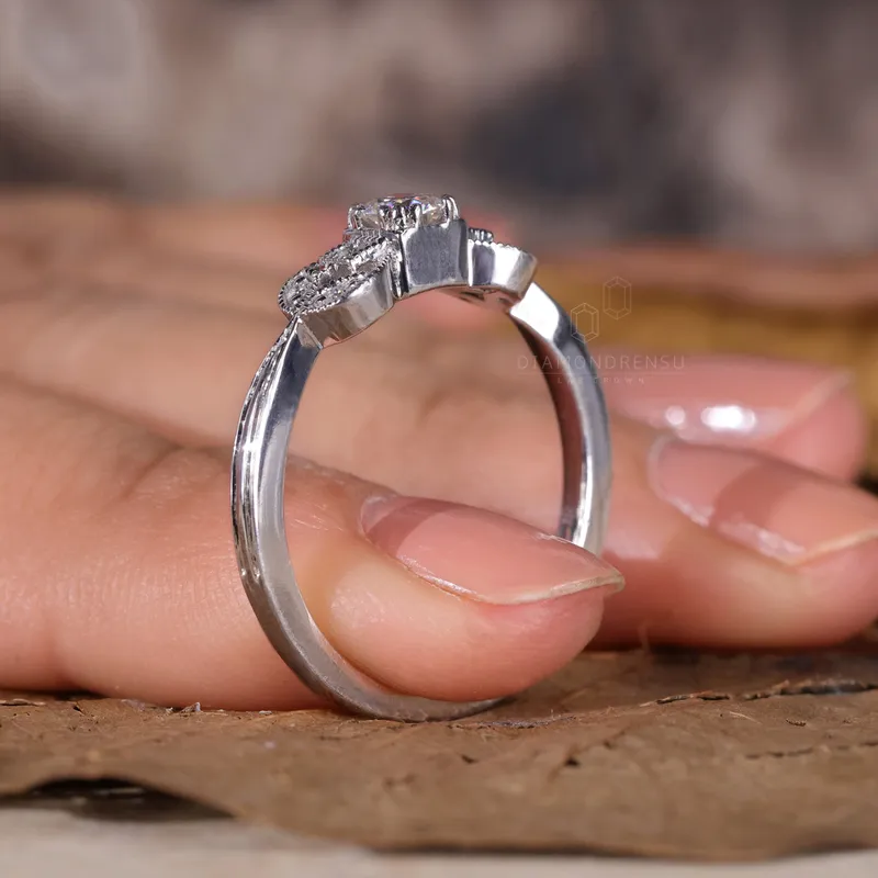 Vintage Engagement Ring, 0.32 TCW Round Brilliant Cut Lab Created Diamond Ring, Anniversary Gift Ring for Her view 3