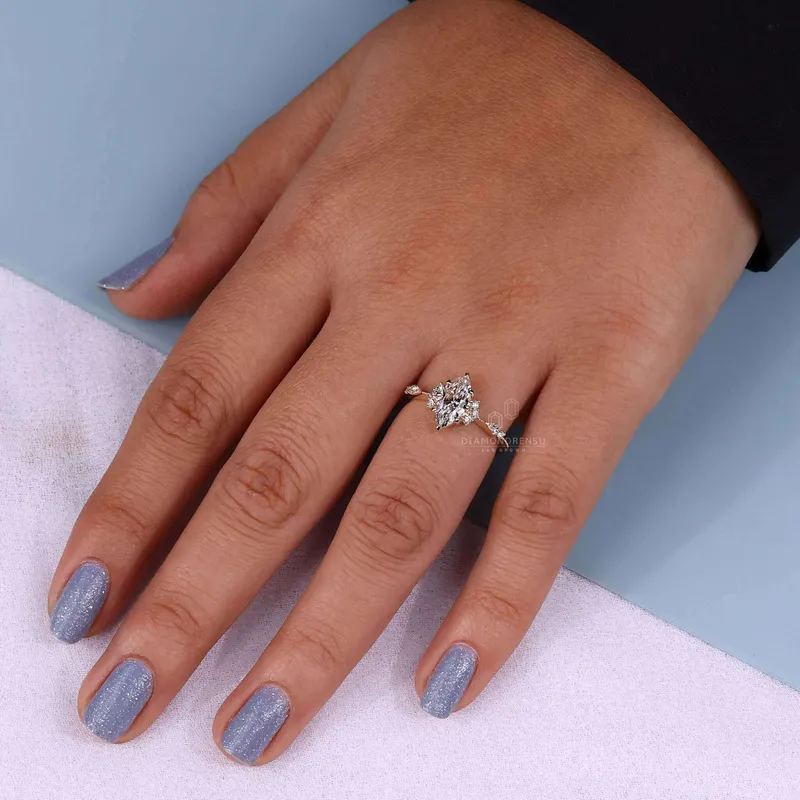 Vintage Engagement Ring, Marquise Cut Lab Grown Diamond Ring vy 5