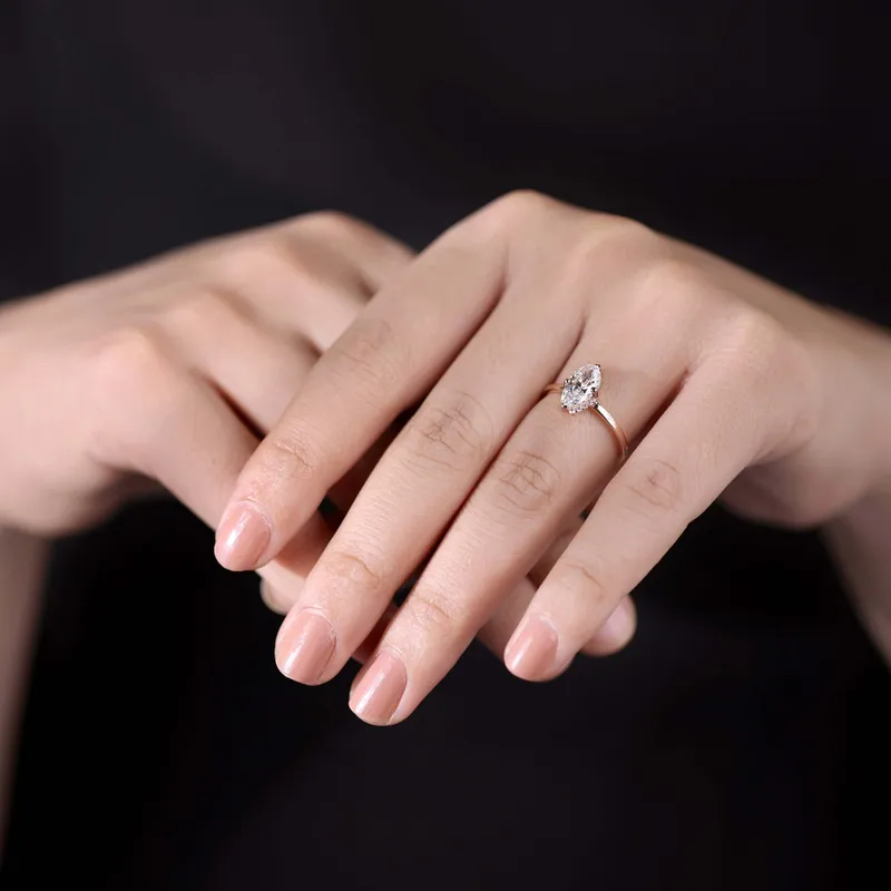 Vintage Inspired Halo Engagement Ring, 1.03 CT Marquise Cut E/VS Lab Diamond Ring, Milgrain Setting Ring view 9