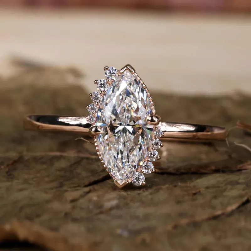 Vintage Inspired Halo Engagement Ring, 1.03 CT Marquise Cut E/VS Lab Diamond Ring, Milgrain Setting Ring engagement ring