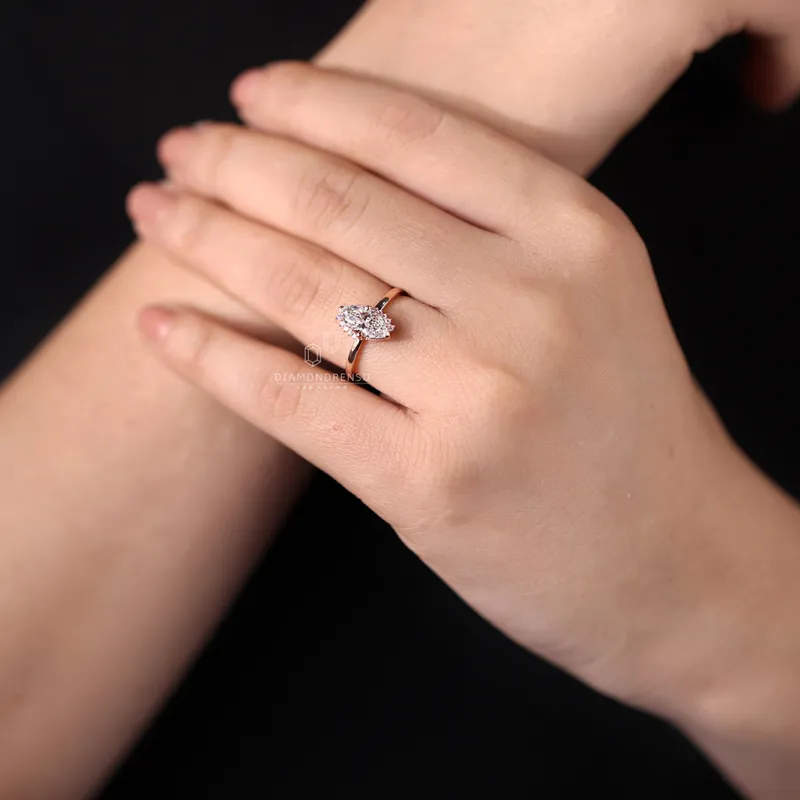 Vintage Inspired Halo Engagement Ring, 1.03 CT Marquise Cut E/VS Lab Diamond Ring, Milgrain Setting Ring view 2