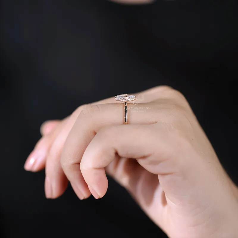 Vintage Inspired Halo Engagement Ring, 1.03 CT Marquise Cut E/VS Lab Diamond Ring, Milgrain Setting Ring view 8