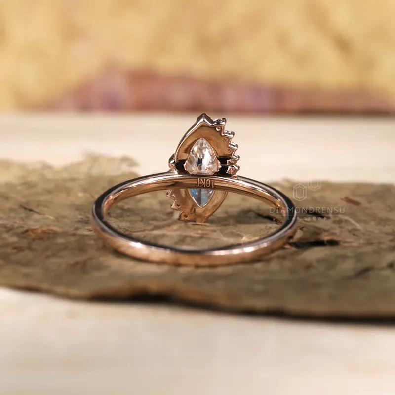 Vintage Inspired Halo Engagement Ring, 1.03 CT Marquise Cut E/VS Lab Diamond Ring, Milgrain Setting Ring view 5