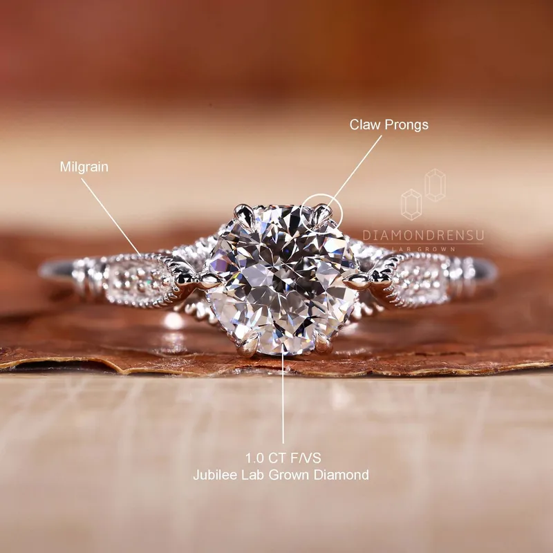 Vintage Jubilee Cut Lab Grown Diamond Engagement Ring For Women view 9