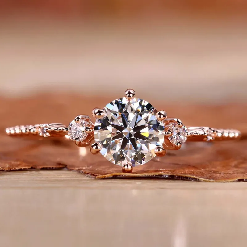Vintage Style Round Lab Created Diamond Engagement Ring For Women round cut engagement ring
