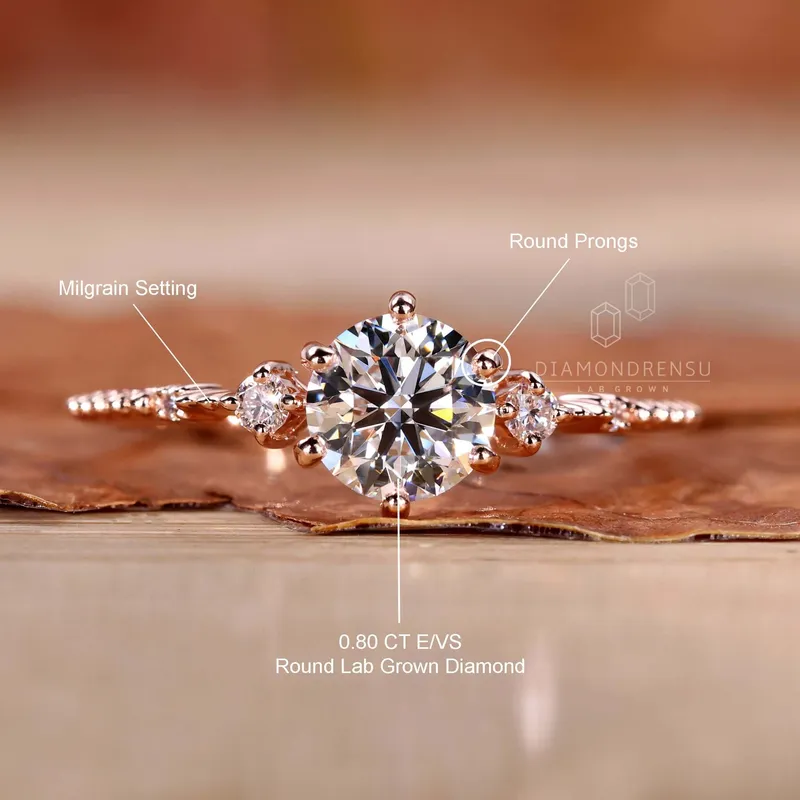 Vintage Style Round Lab Created Diamond Engagement Ring For Women view 9