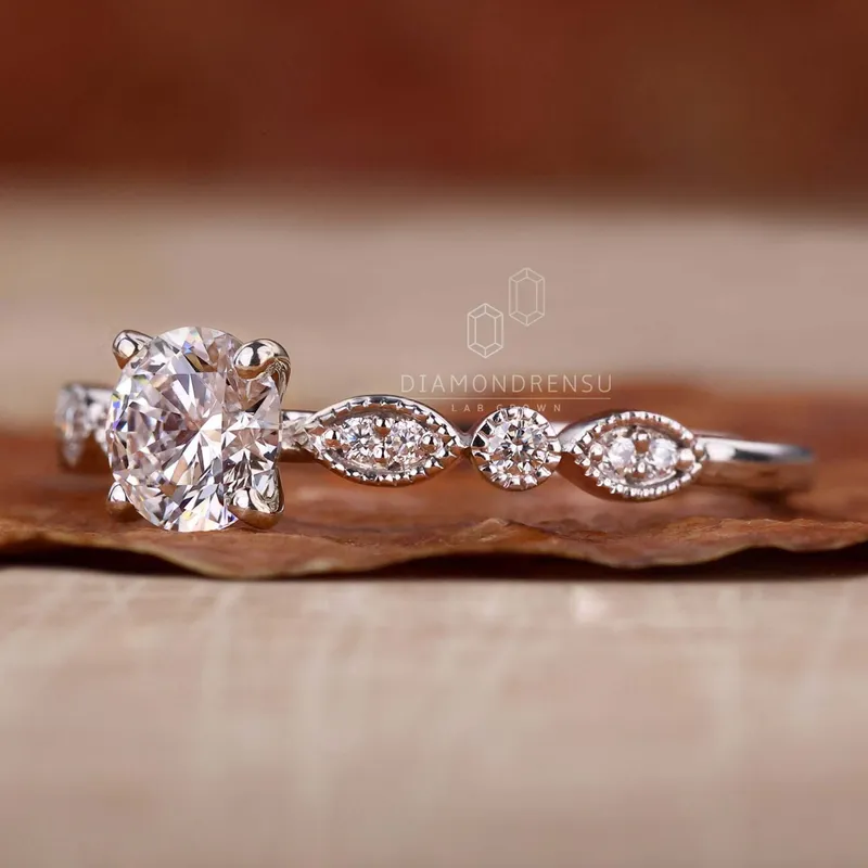 Vintage Style Round Lab Created Diamond Pave Engagement Ring view 3