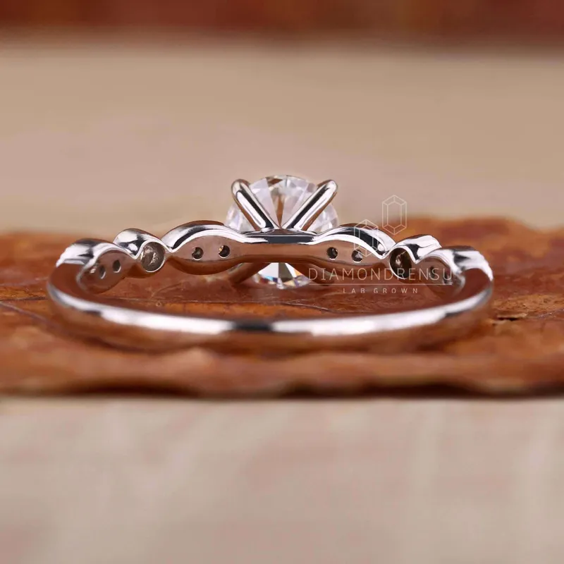 Vintage Style Round Lab Created Diamond Pave Engagement Ring view 5