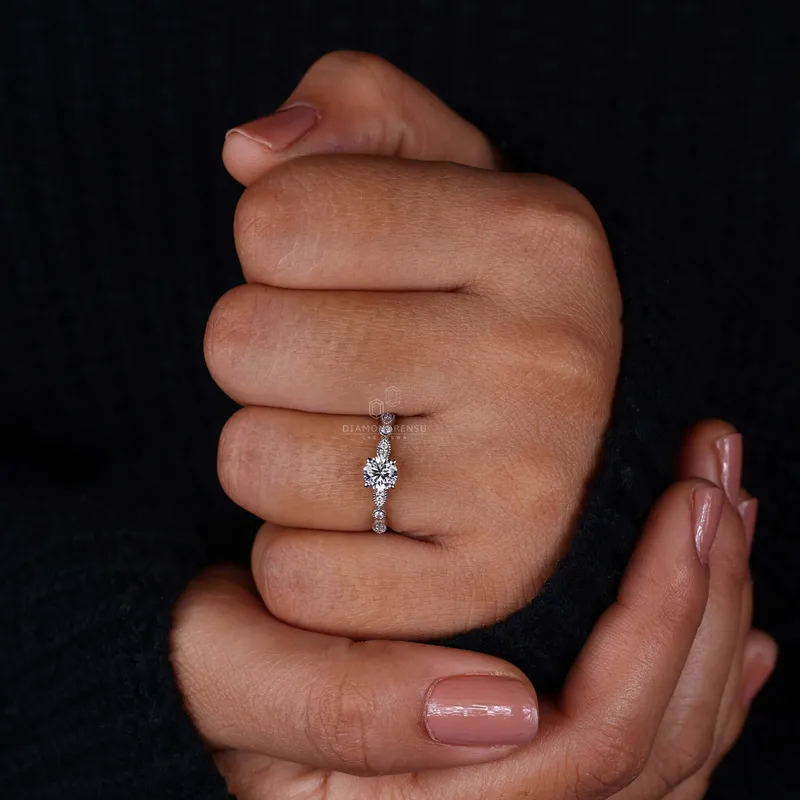 Vintage Style Round Lab Created Diamond Pave Engagement Ring view 2