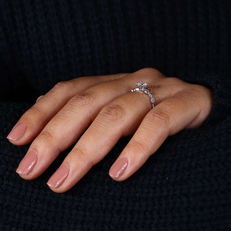 Vintage Style Round Lab Created Diamond Pave Engagement Ring view 8