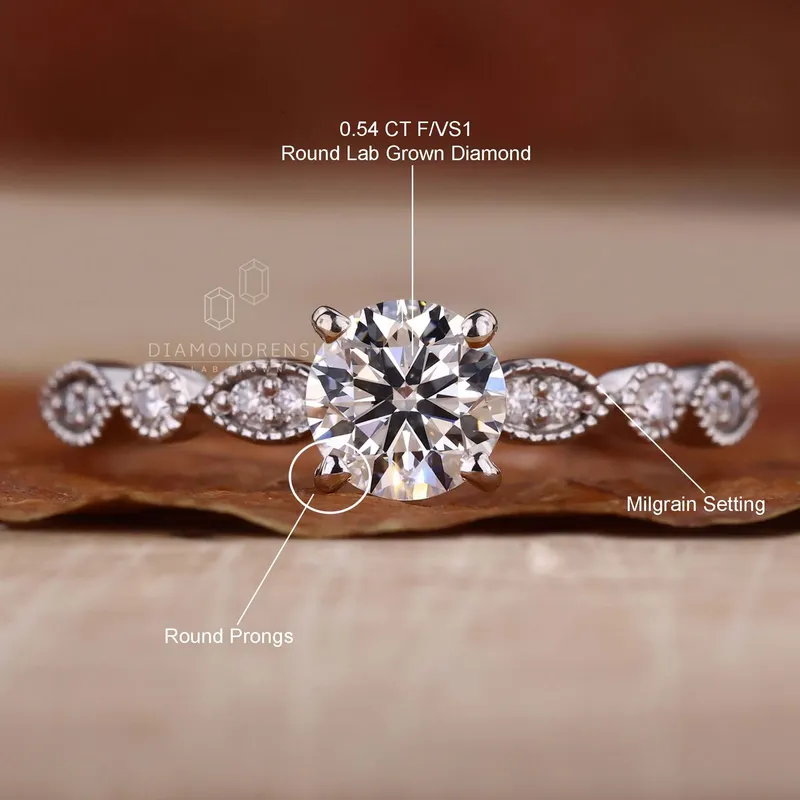 Vintage Style Round Lab Created Diamond Pave Engagement Ring view 9