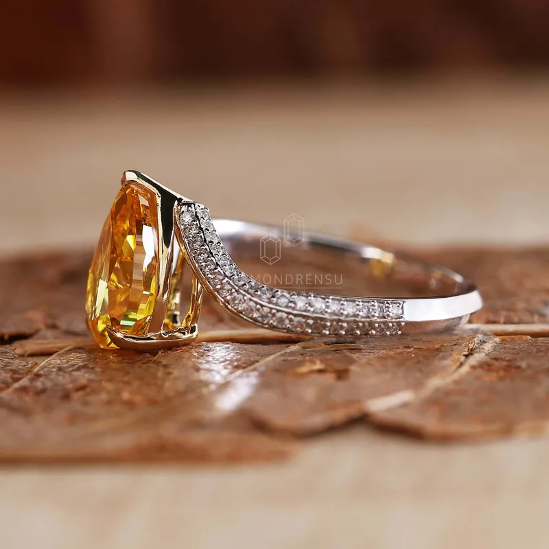 Yellow Pear Lab Grown Diamond Bypass Pave Engagement Ring view 3