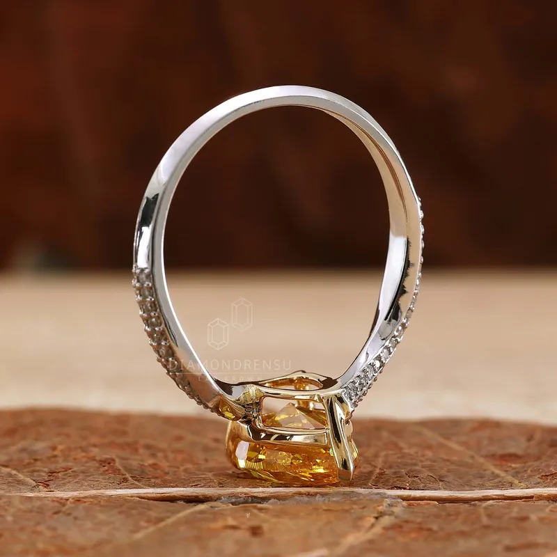 Yellow Pear Lab Grown Diamond Bypass Pave Engagement Ring view 6