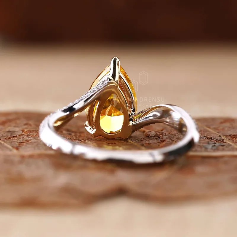 Yellow Pear Lab Grown Diamond Bypass Pave Engagement Ring view 5