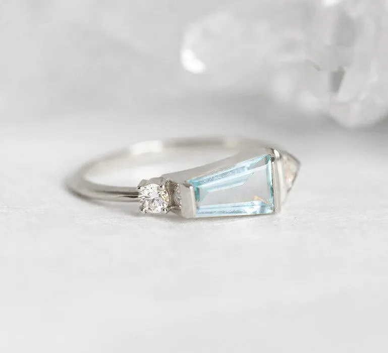 Dita Trapezoid-Cut Aquamarine Diamond Cluster Ring vy 6