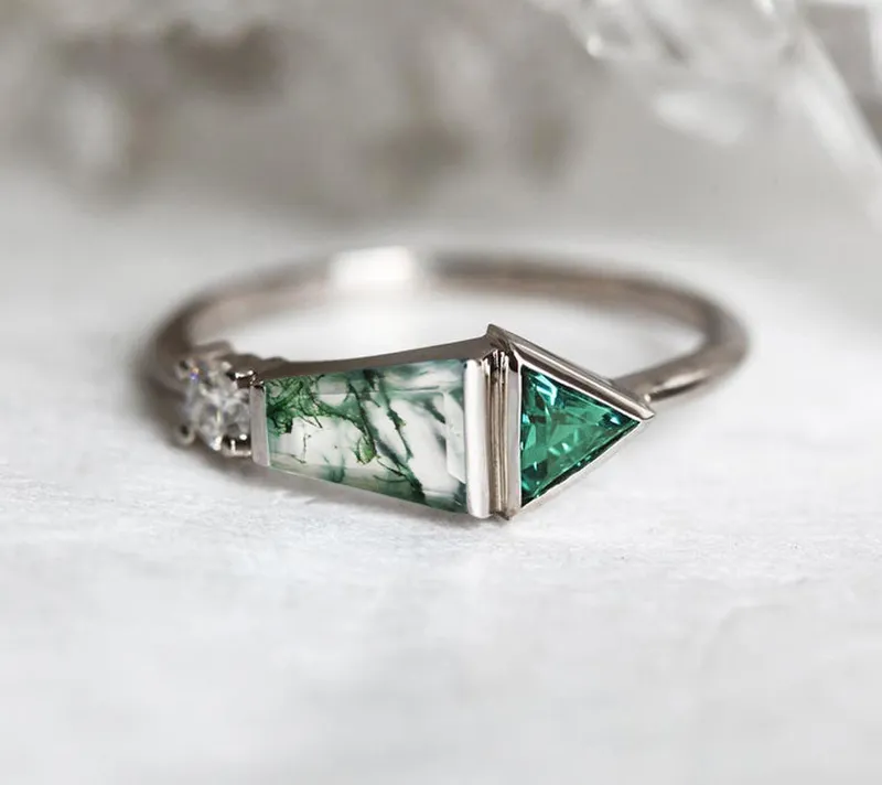 Dita Trapezoid-Cut Aquamarine Diamond Cluster Ring vy 9