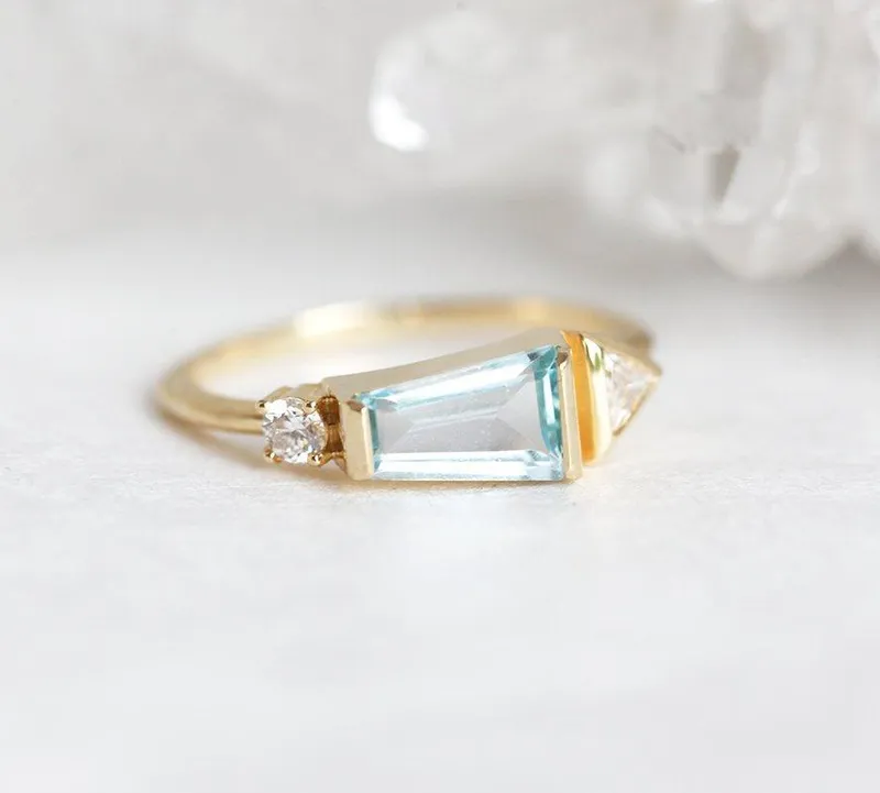 Dita Trapezoid-Cut Aquamarine Diamond Cluster Ring engagement ring