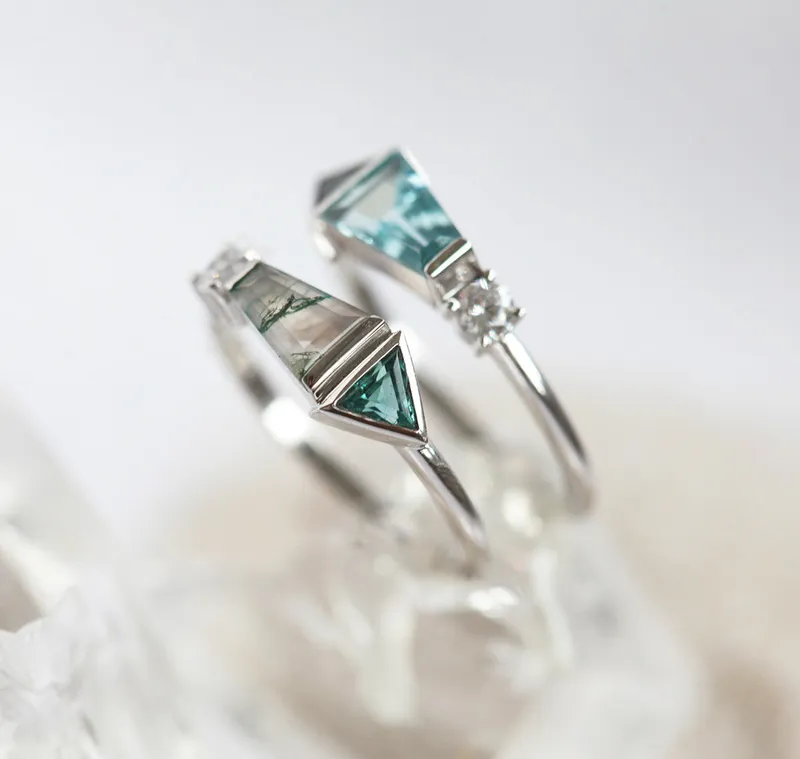 Dita Trapezoid-Cut Aquamarine Alexandrite Diamond Cluster Ring view 11