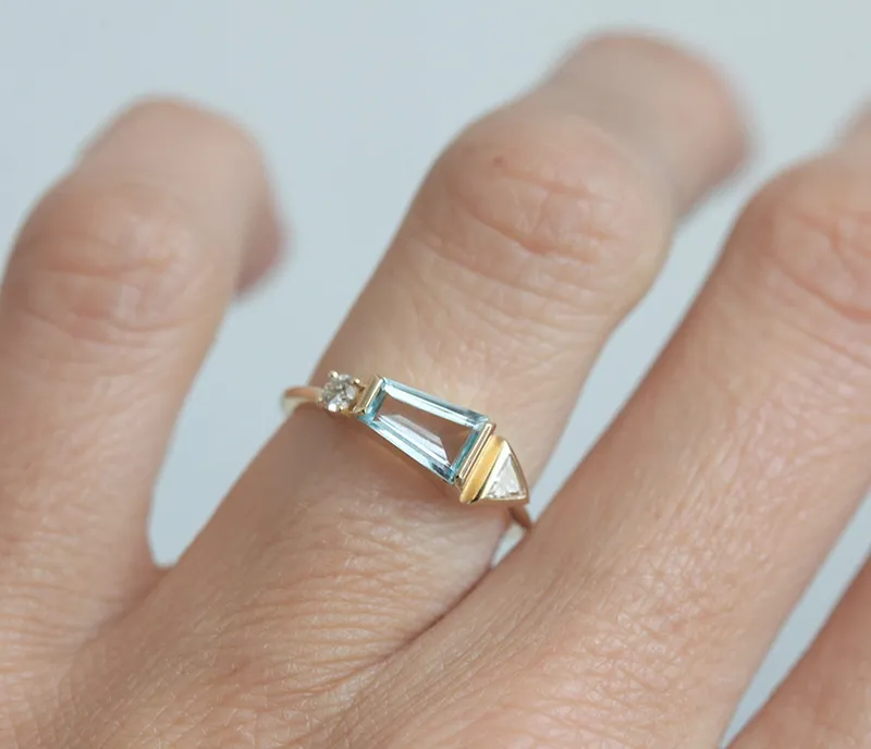 Dita Trapezoid-Cut Aquamarine Alexandrite Diamond Cluster Ring view 6