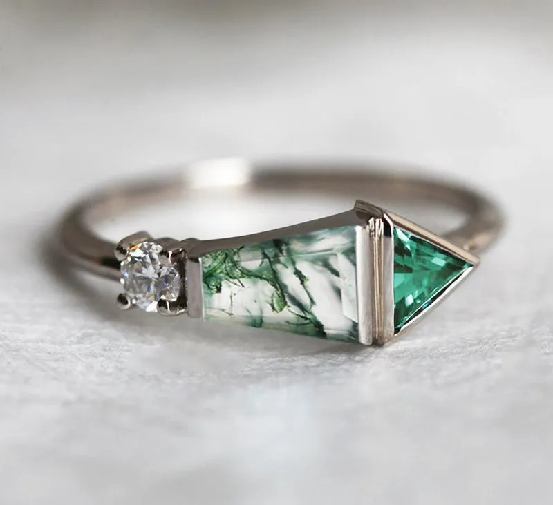 Dita Trapezoid-Cut Aquamarine Alexandrite Diamond Cluster Ring view 7