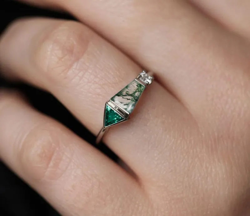 Dita Trapezoid-Cut Aquamarine Alexandrite Diamond Cluster Ring view 8