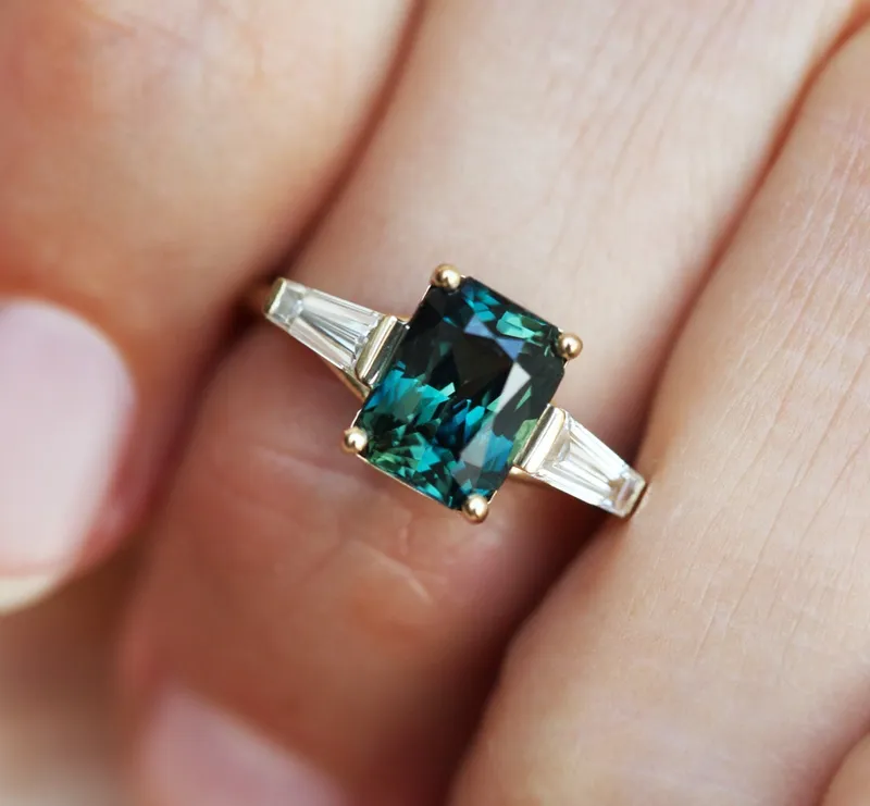 Dolores Teal Sapphire Diamond Ring view 2