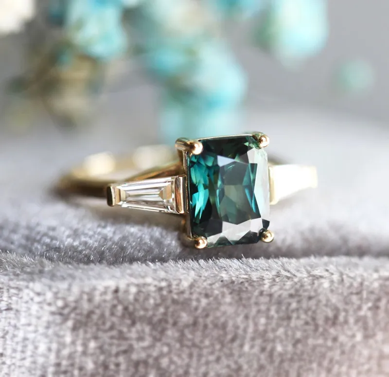 Dolores Teal Sapphire Diamond Ring view 3