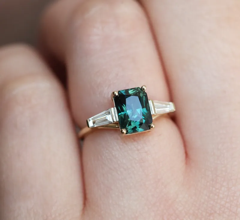 Dolores Teal Sapphire Diamond Ring view 4
