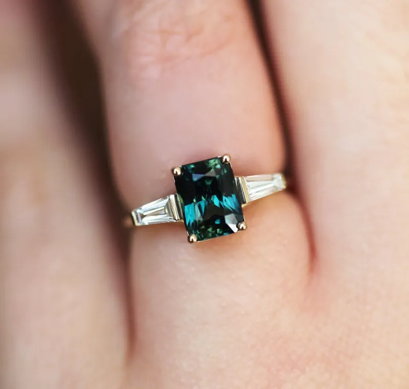 Dolores Teal Sapphire Diamond Ring view 7