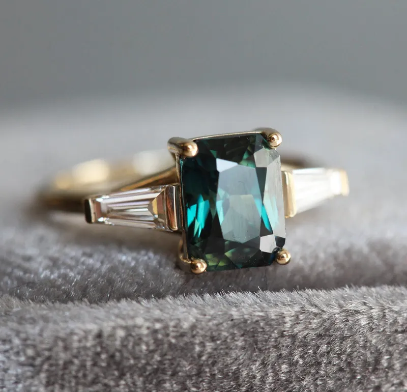 Dolores Teal Sapphire Diamond Ring view 8