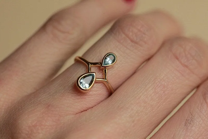 DOUBLE AQUAMARINE RING, AQUAMARINE RING view 2
