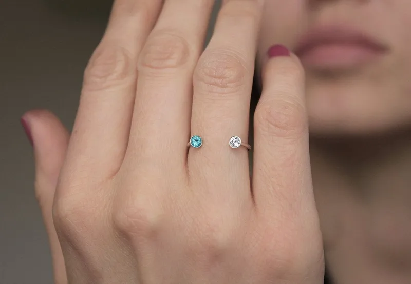 Double Birthstone Ring, Birthstone Ring Stackable view 3