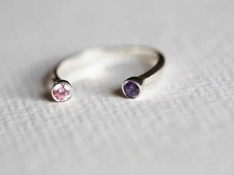 Double Birthstone Ring, Birthstone Ring Stackable view 4