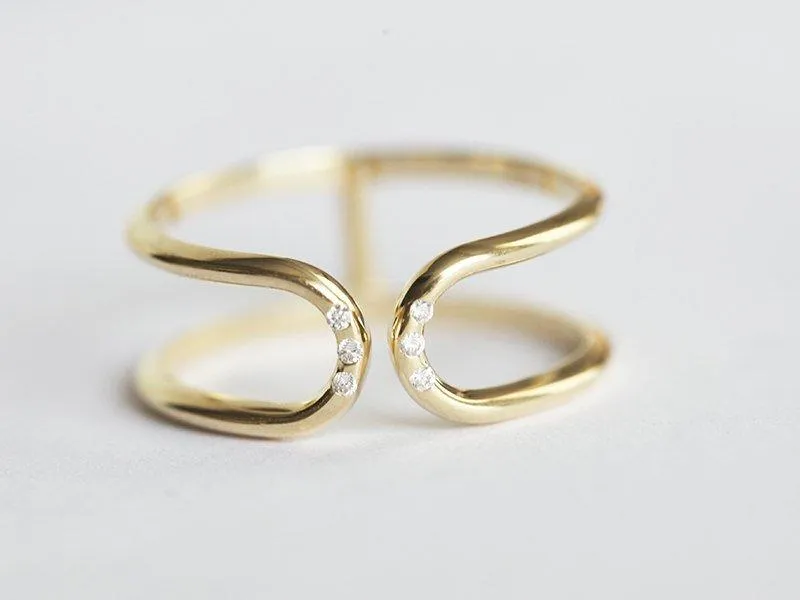 Double flush diamond open band ring view 2