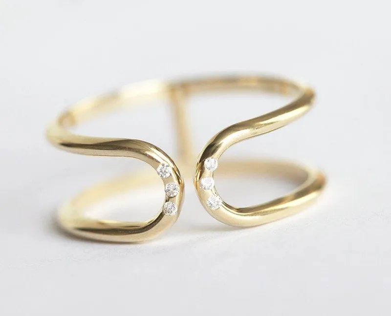 Double flush diamond open band ring view 3