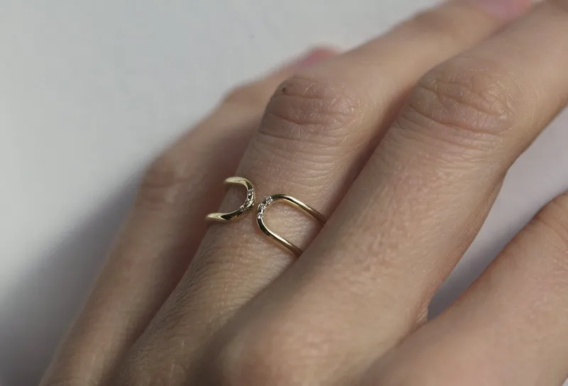Double flush diamond open band ring view 4