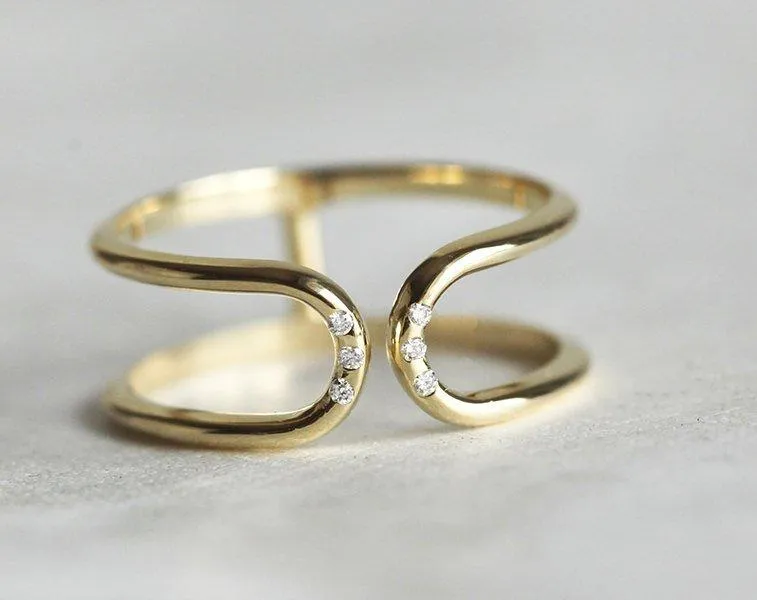 Double flush diamond open band ring view 5