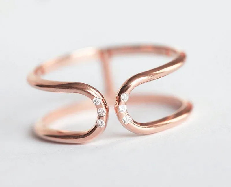 Double flush diamond open band ring view 6