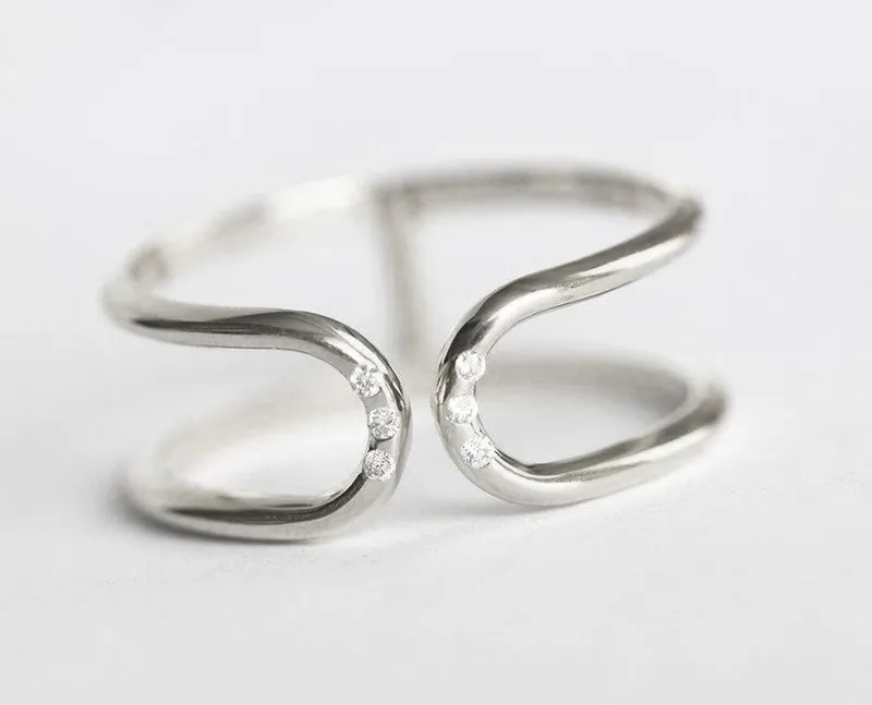 Double flush diamond open band ring view 7