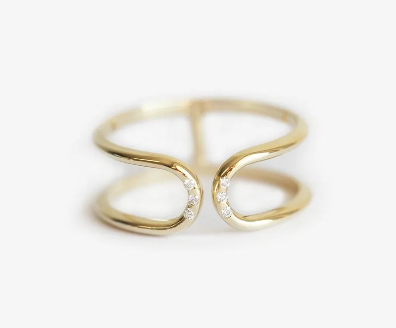 Double flush diamond open band ring diamond round cut engagement ring