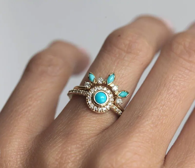 DREAMCATCHER RING SET, TURQUOISE DIAMOND RING SET view 3