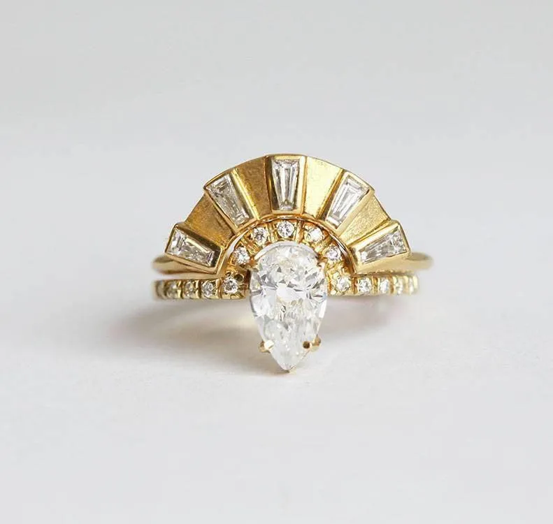 DUFFY DIAMOND RING SET, ENGAGEMENT RING SET diamond pear cut engagement ring